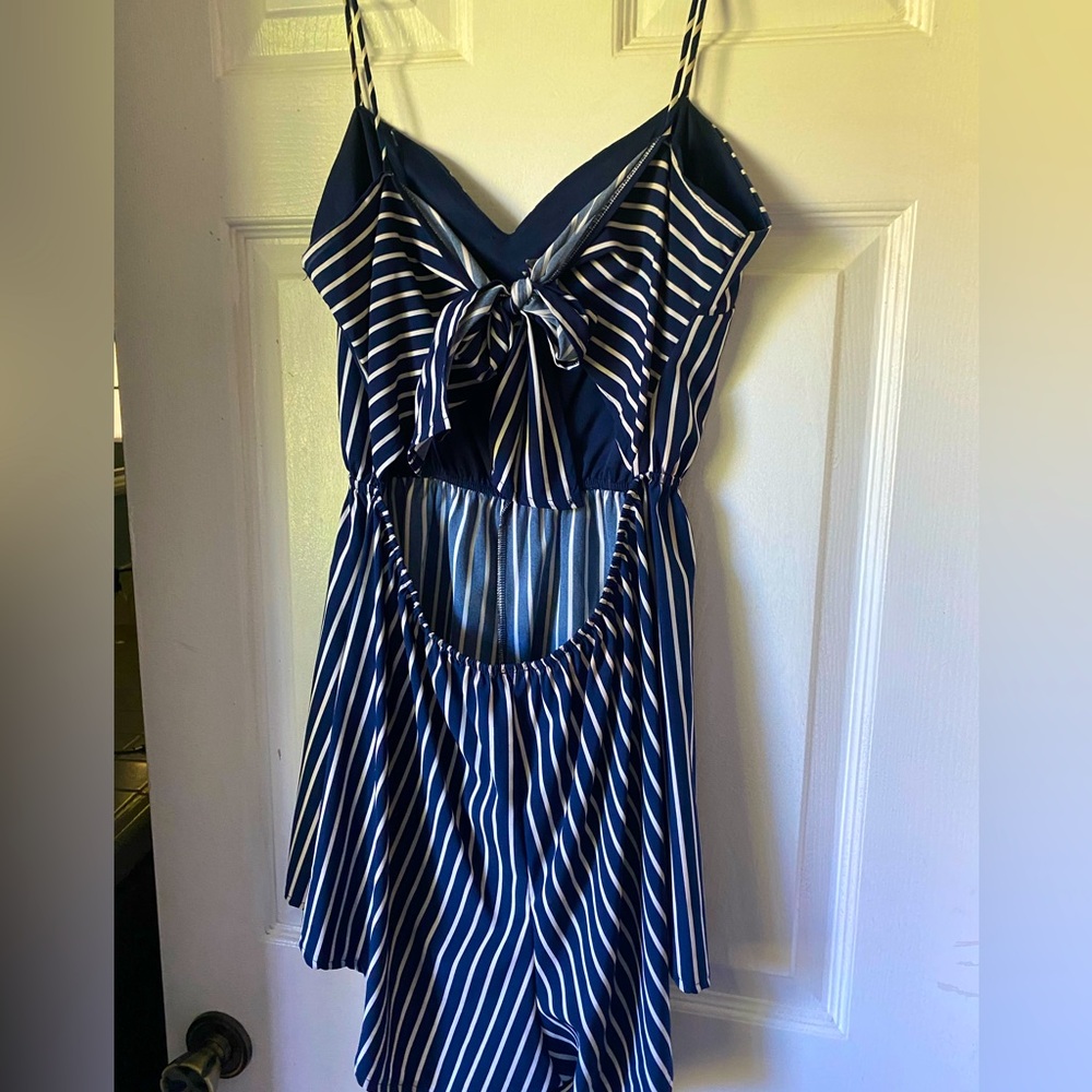 Blue striped romper
